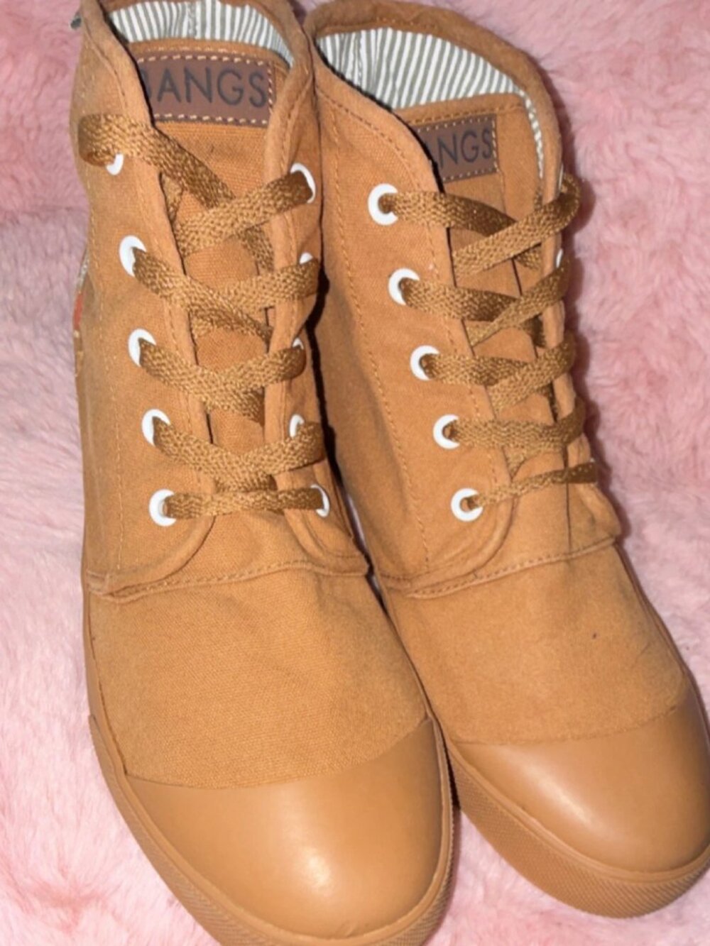 BANGS Tan High Top Canvas Lace Up Men's Embroidered Casual Shoes
